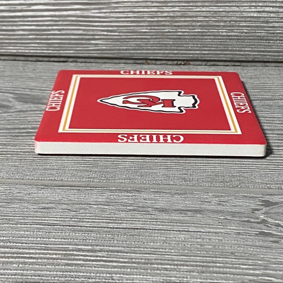 Kansas City Chiefs Coasters With Wood Caddy - Set Of 4 - Resin 4x4 Inch - New - Picture 6 of 11